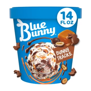 A 14 ounce Blue Bunny Bunny Tracks pint