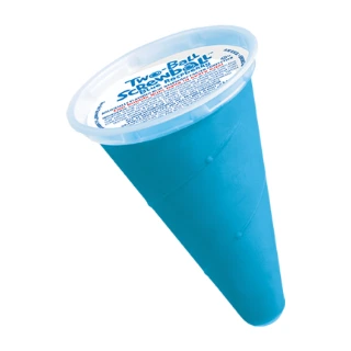 A blue raspberry Two Ball Screwball in its cone shaped cup
